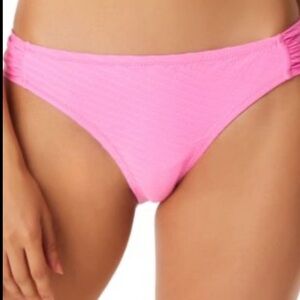 Jessica Simpson Pretty Pique Side-Shirred Bikini Bottom Femme Pink Size L NWT